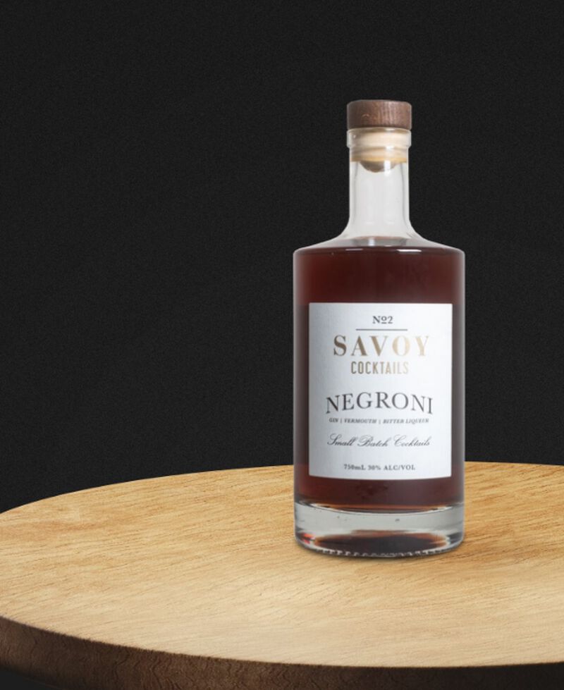 A bottle of Savoy Cocktails Negroni