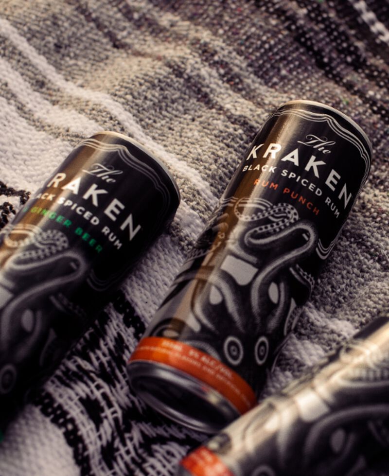 Cans of The Kraken ready to drink cocktails