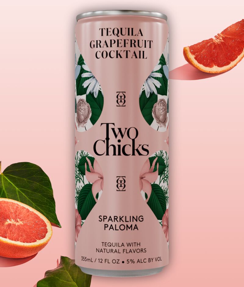 A can of Two Chicks Cocktails Sparkling Paloma with grapefruit