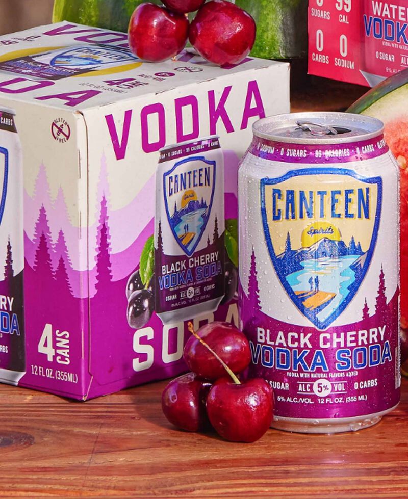 Can and case of Canteen Black Cherry with cherries
