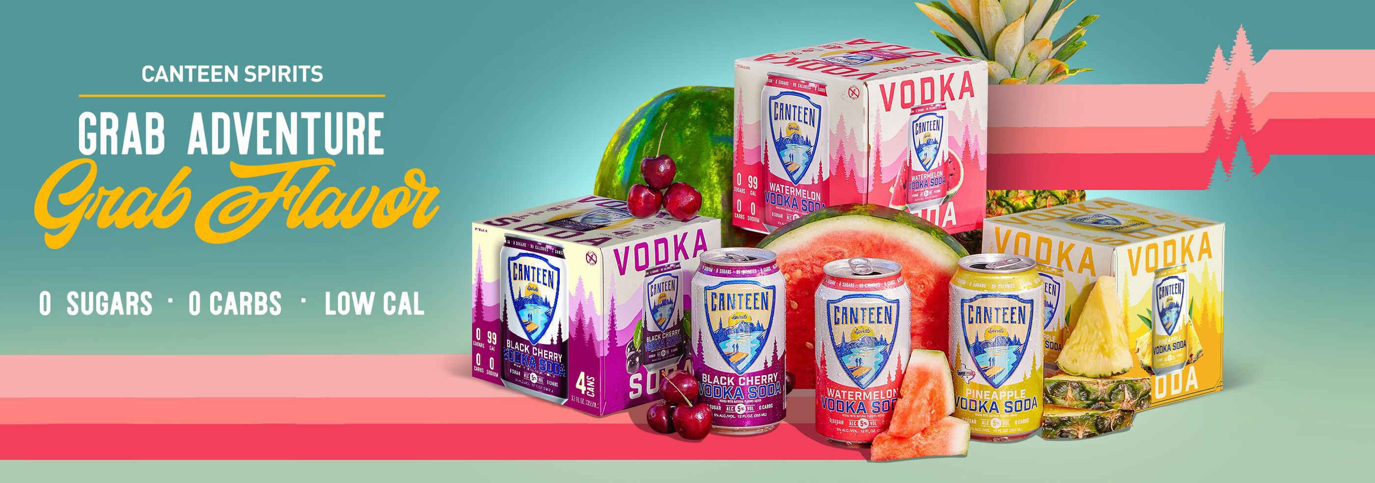 Canteen products with Copy: Canteen Spirits - Grab Adventure, Grab Flavor. 0 Sugars, 0 Carbs, Low Cal.