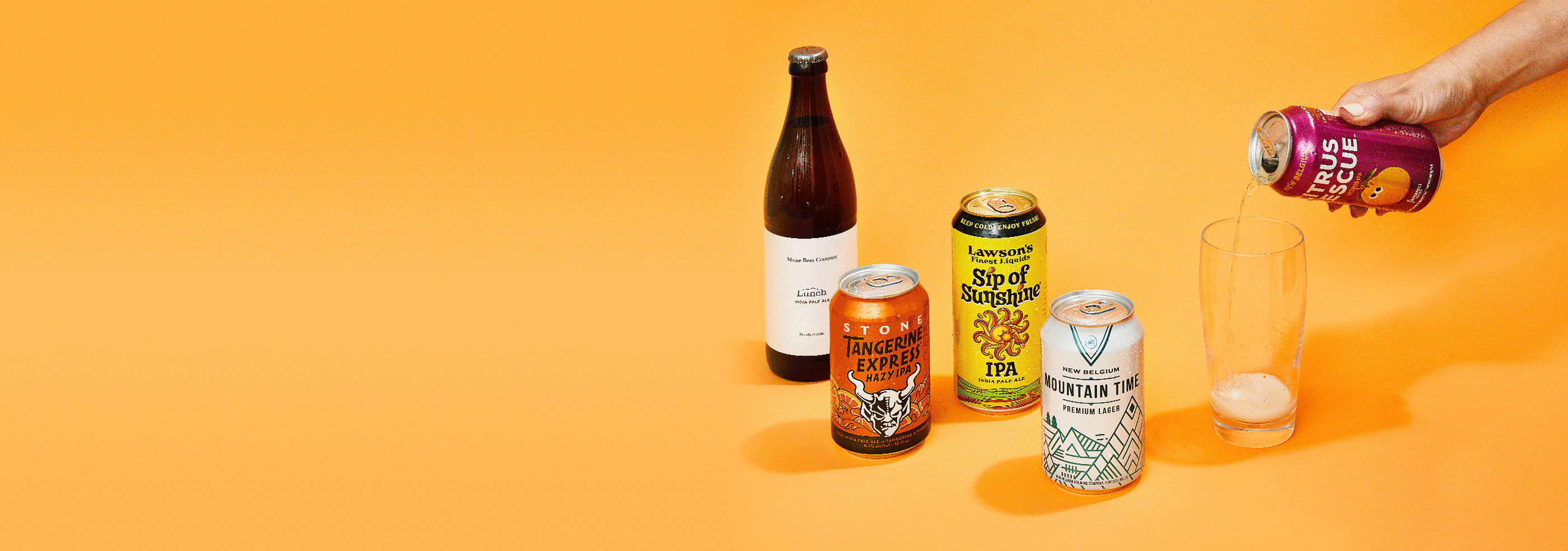 A variety of craft beers with a GIF of one of them being poured